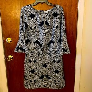Navy and White Bell Sleeve Dress by New York & Company